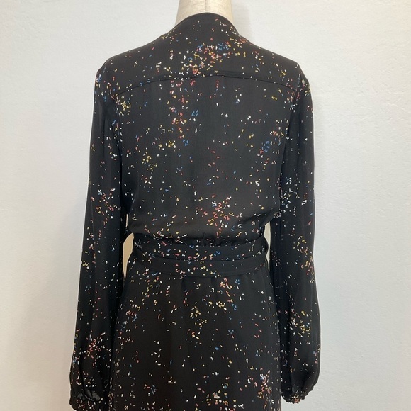 A.L.C. Samantha Deep-V Long-Sleeve Silk Midi Dress Black Speckled Print Size 2 - Picture 9 of 16
